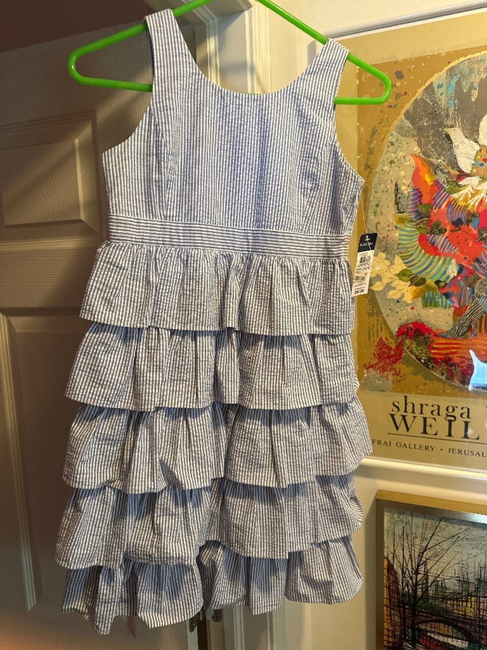 Ralph Lauren seersucker dress blue white new! Girls 14